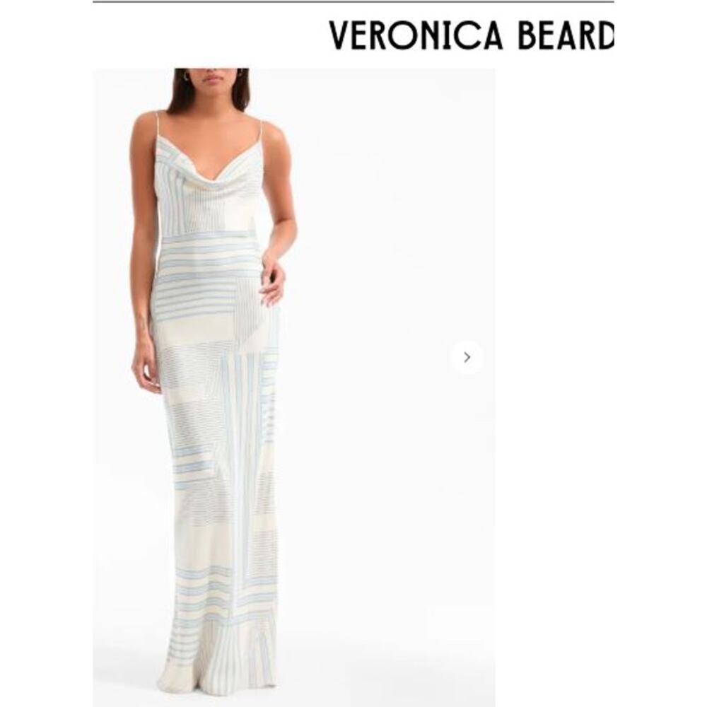 Veronica Beard Cream and Light Blue Striped Maxi Dress